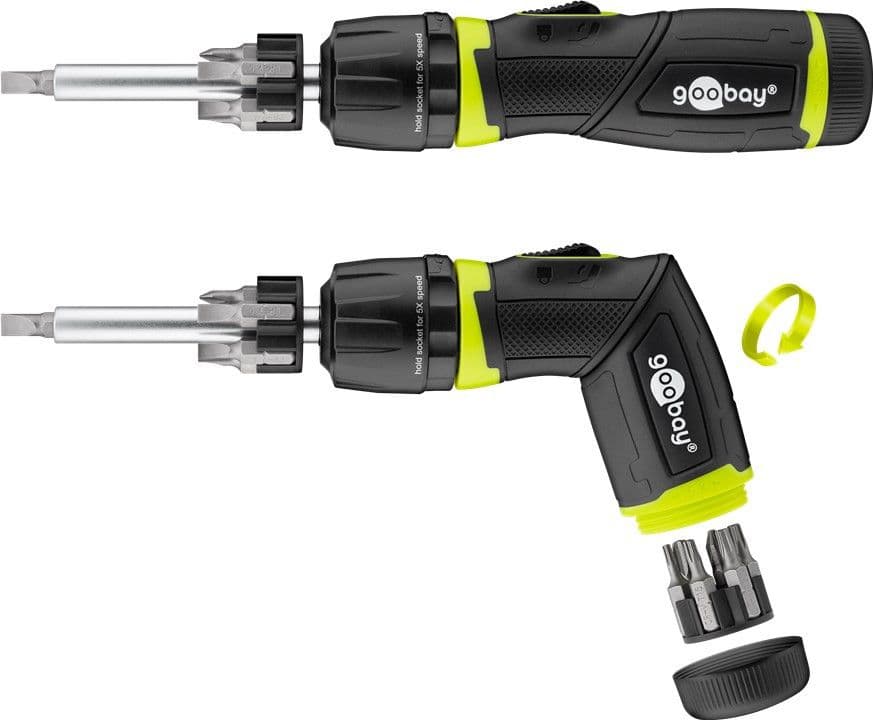 Ensemble de clés à cliquet Goobay 13 pièces - conversion facile d'un tournevis à barre à un tournevis pistolet