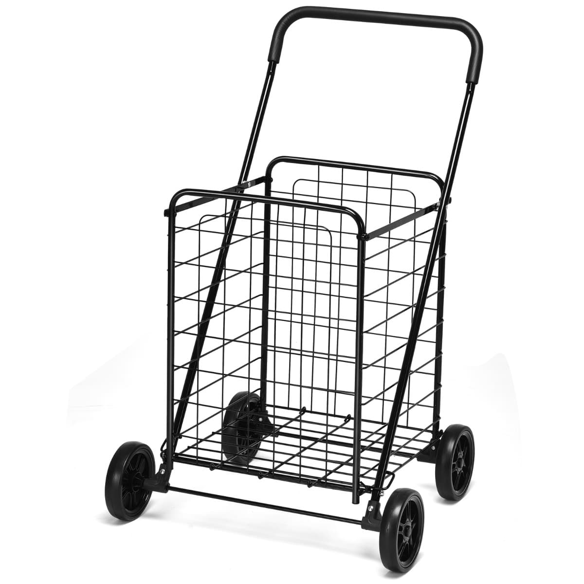 CostwayChariot de Courses Pliable avec 4 Roues Structure en Acier Capacité de 45 KG Chariot Marché Poignée Confortable Noir