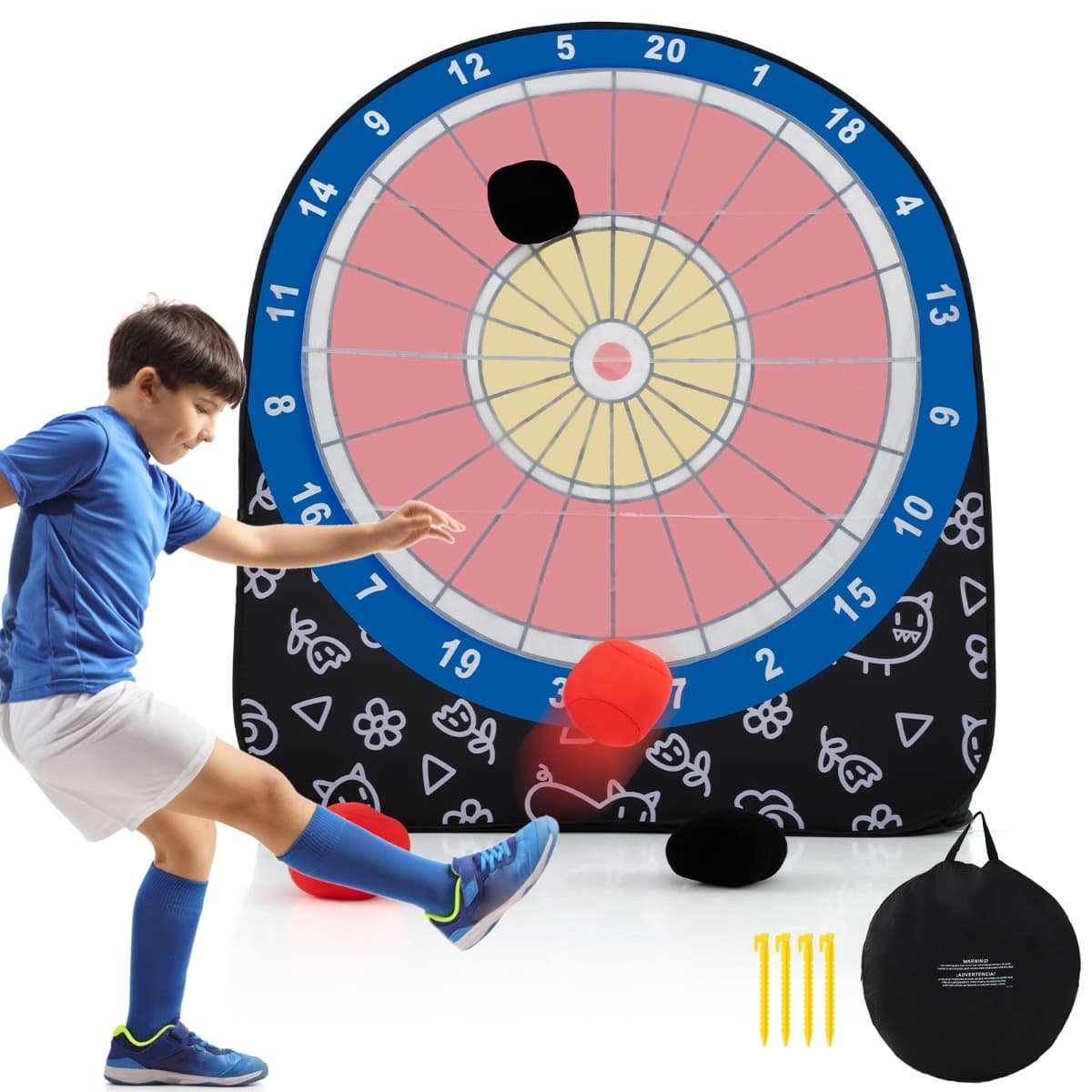 CostwayGrande Cible de Lancer de Balles Pliable et Portable 4 Balles Collantes Sac de Transport Jeux et Activités Géantes en Plein Air Noir