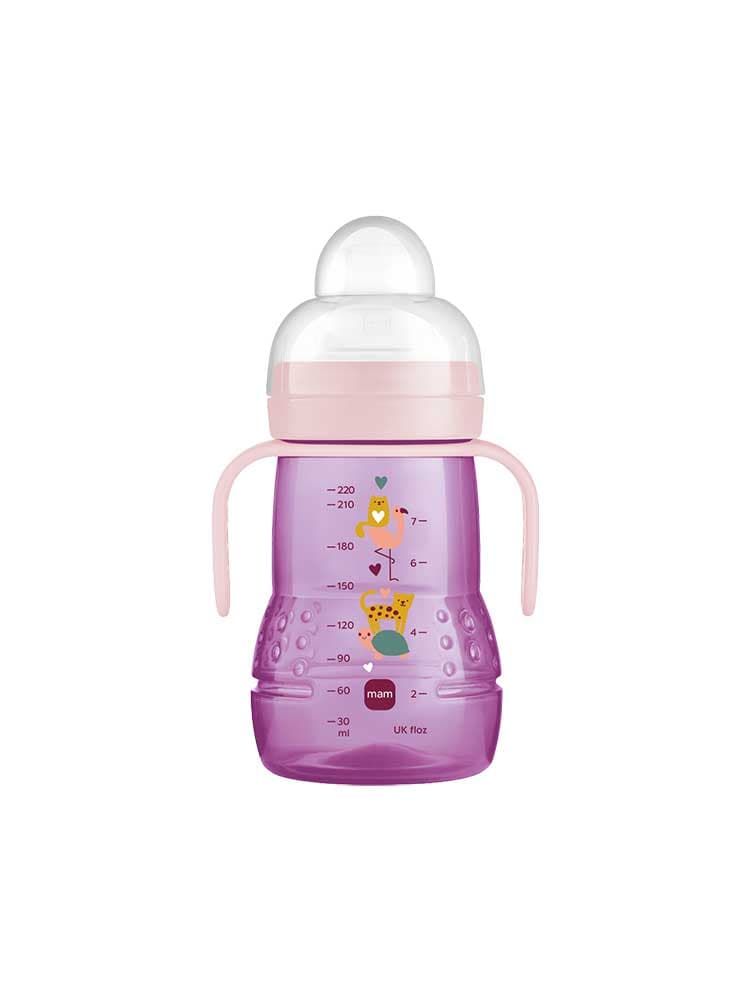 MAM Biberon de Transition 220 ml - Bec Souple Antifuite Silicone - Couleur : Rose